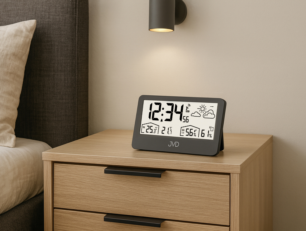 JVD Digitální rádiem řízená černá meteorologická stanice JVD RB3407.1