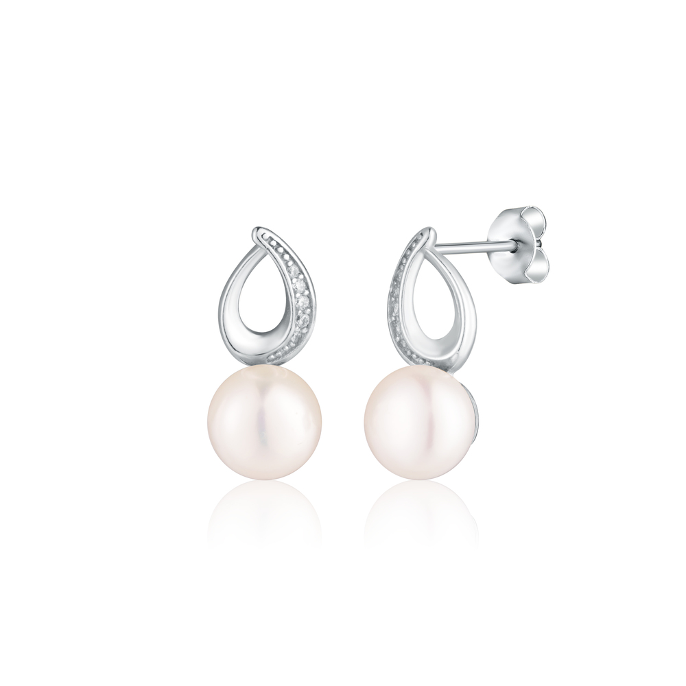 JVD Dámské stříbrné peckové náušnice s perlami na puzetku SVLE0953SH2P1PU