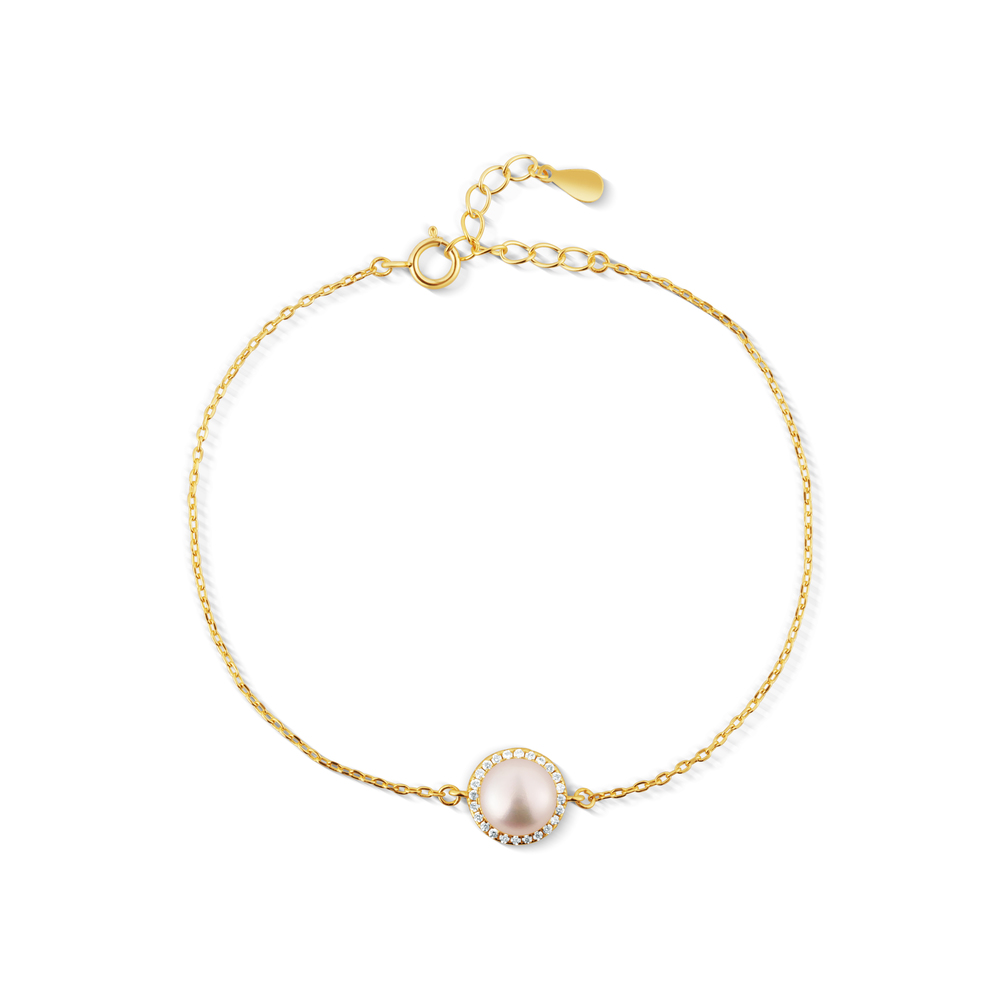 JVD Dámský stříbrný pozlacený náramek se zirkony a perlou SVLB0960SH2GP18