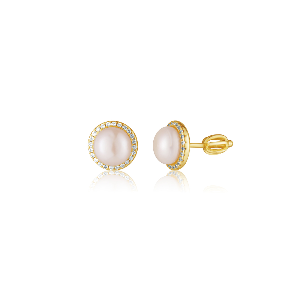  JVD Dámské peckové stříbrné pozlacené náušnice s perlami na šroubek SVLE0960SH2GPSR