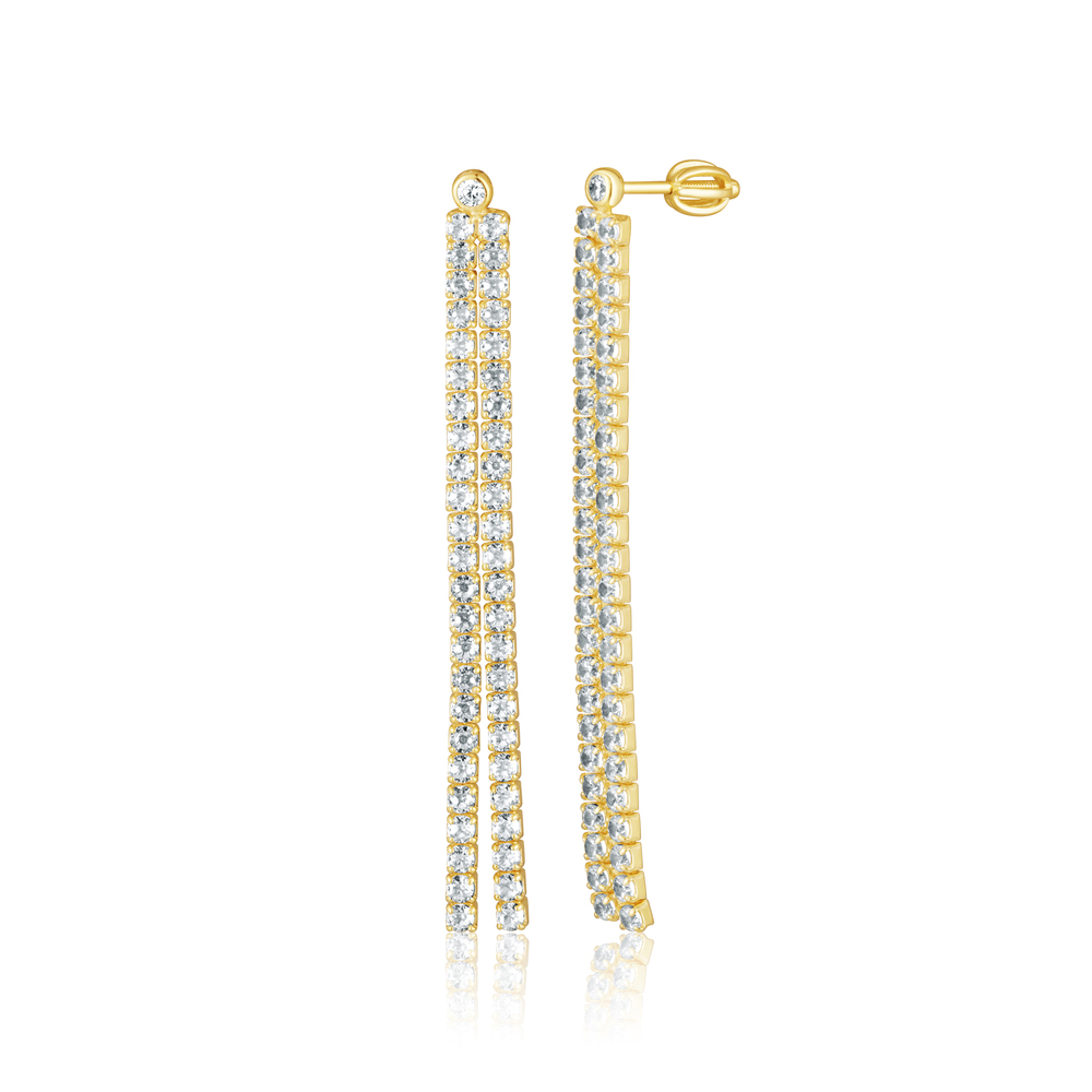  JVD Dámské visací pozlacené stříbrné náušnice se zirkony na šroubek SVLE0961SH2GOSR