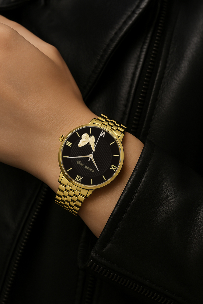 SUNDAY ROSE Dámské zlacené luxusní designové hodinky SUNDAY ROSE Fashion SUN-F24