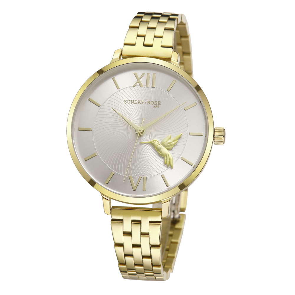 SUNDAY ROSE Dámské zlacené luxusní designové hodinky SUNDAY ROSE Fashion SUN-F19
