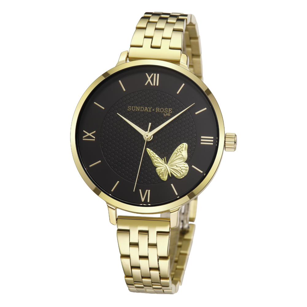 SUNDAY ROSE Dámské zlacené luxusní designové hodinky SUNDAY ROSE Fashion SUN-F24