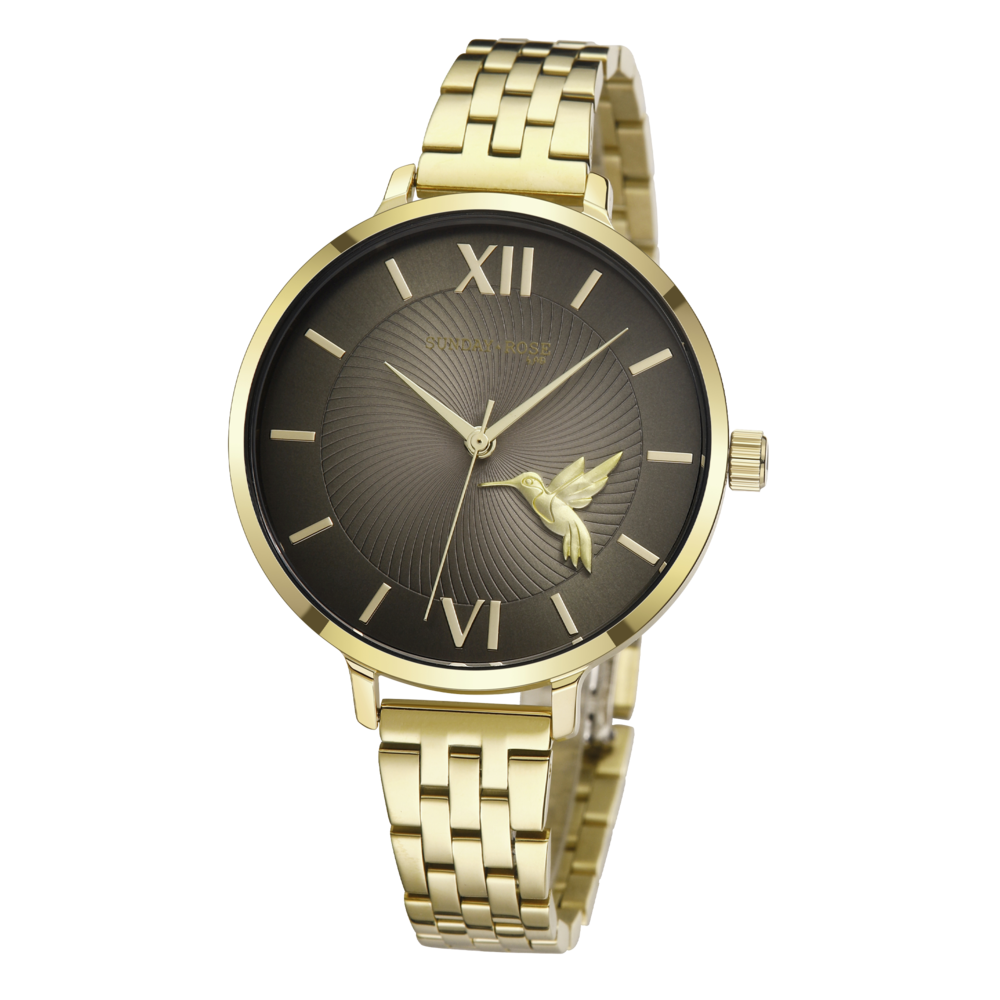 SUNDAY ROSE Dámské zlacené luxusní designové hodinky SUNDAY ROSE Fashion SUN-F21