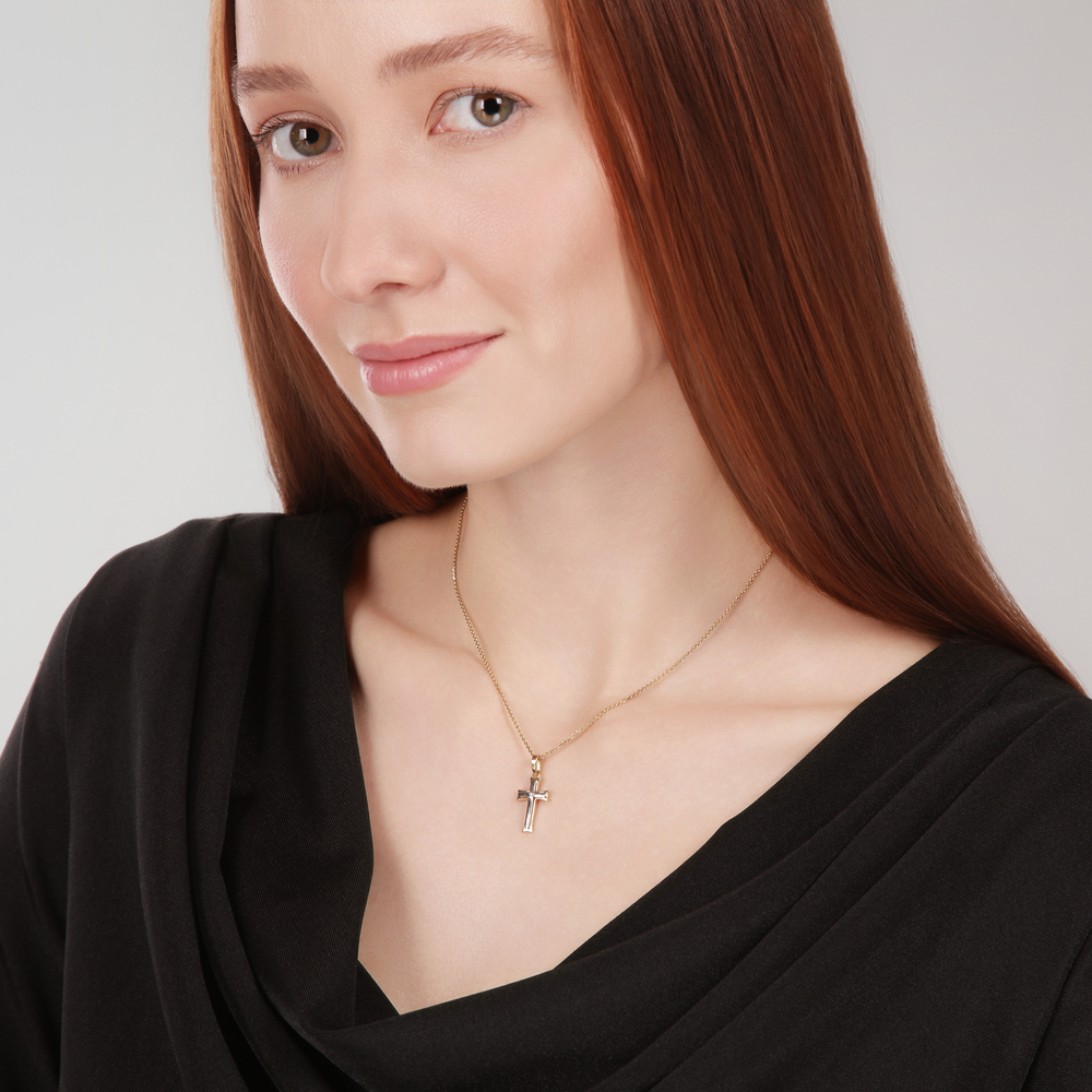 JVD Dámský zlatý přívěsek z bílého a žlutého zlata křížek ryz. 585/1000 ZP0445XJ81-0800