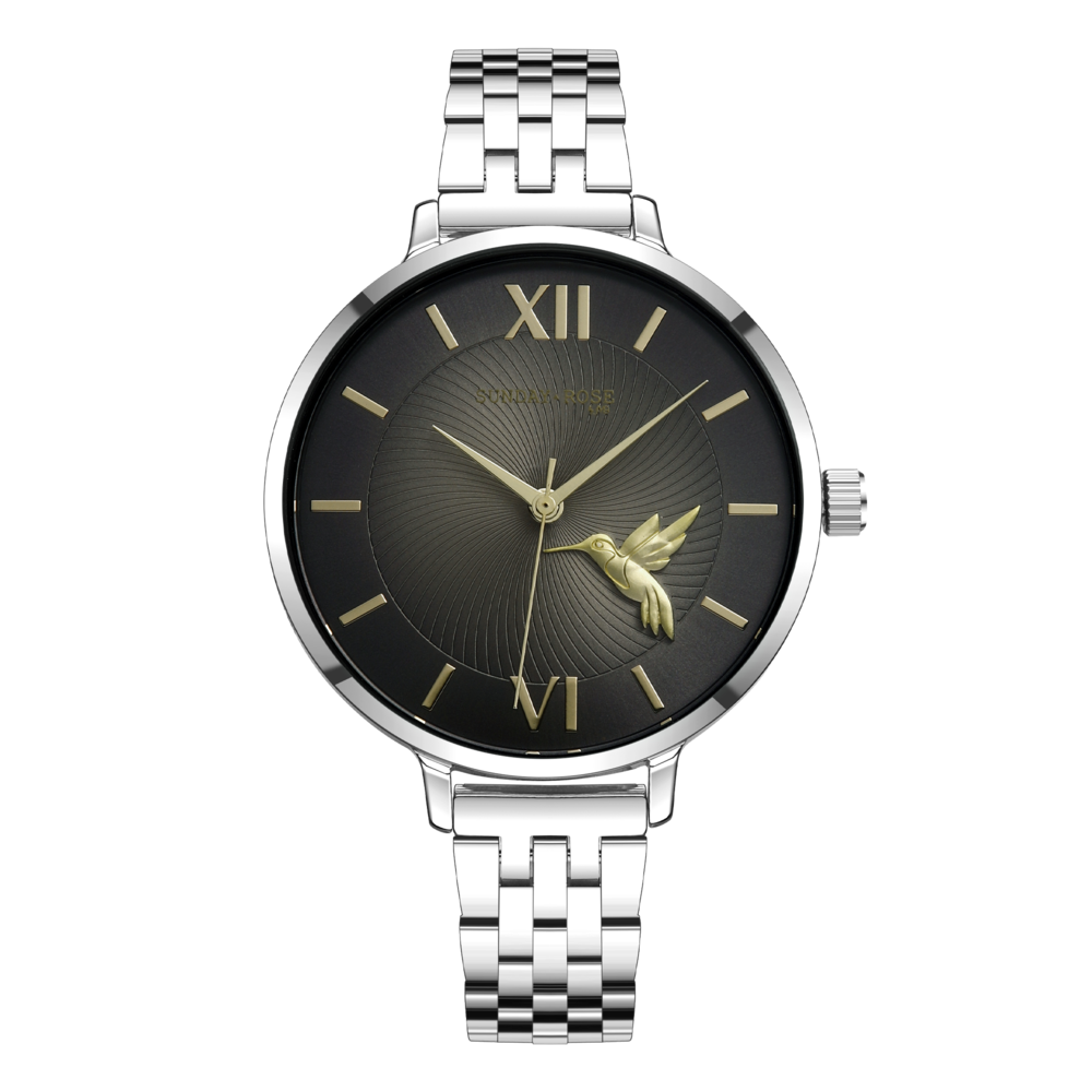 SUNDAY ROSE Dámské stříbrné luxusní designové hodinky SUNDAY ROSE Fashion SUN-F20