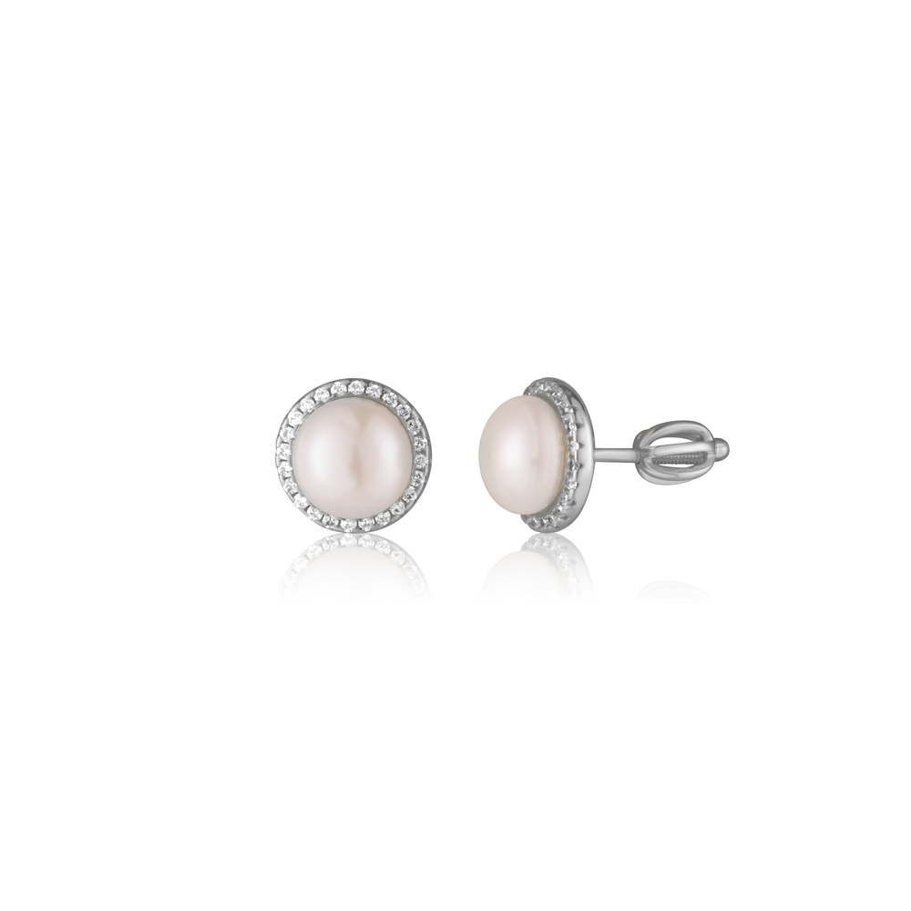 JVD Dámské peckové stříbrné náušnice s perlami na šroubek SVLE0960SH2P1SR