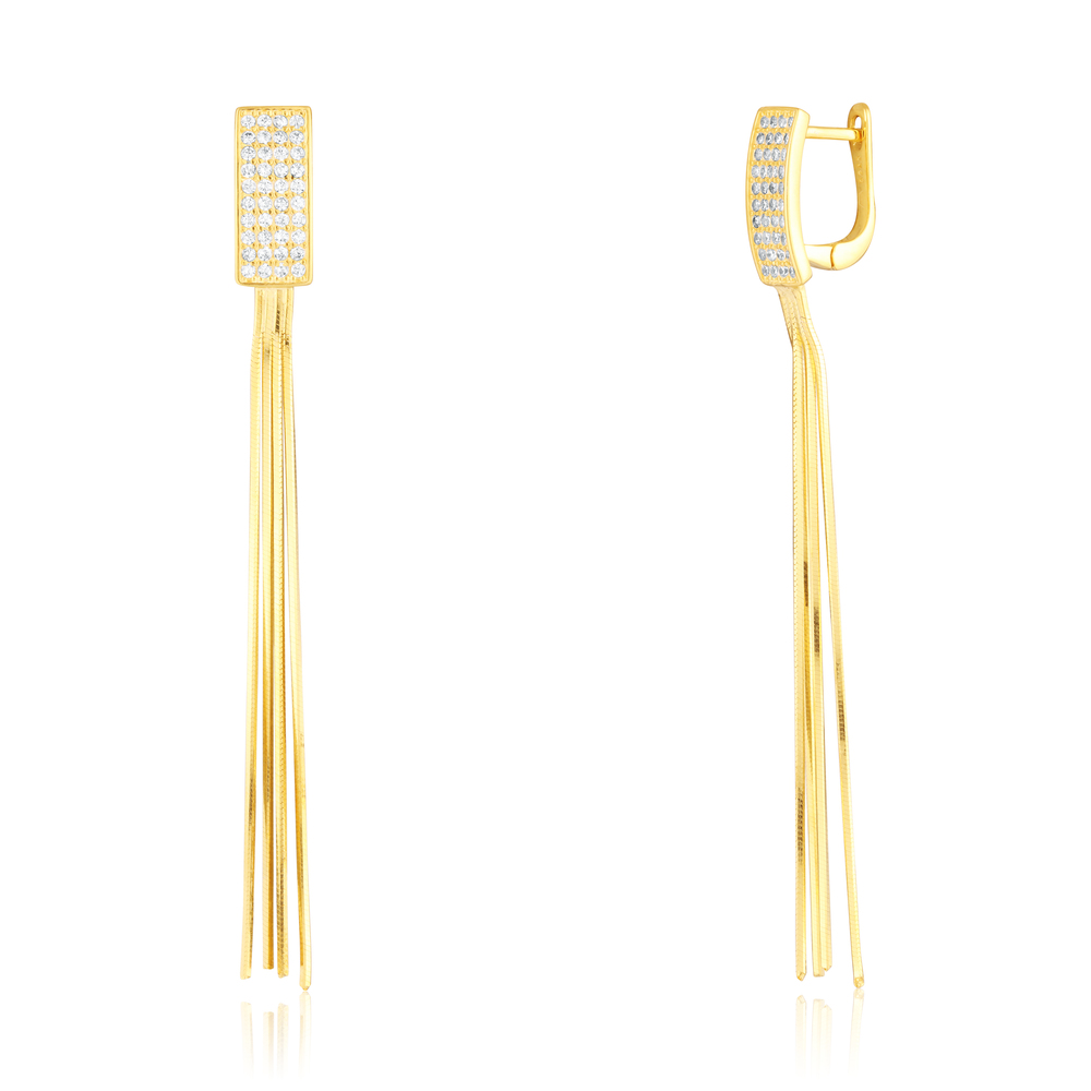 JVD Dámské visací stříbrné pozlacené náušnice se zirkony na francouzské zapínání SVLE3470XE9GO00