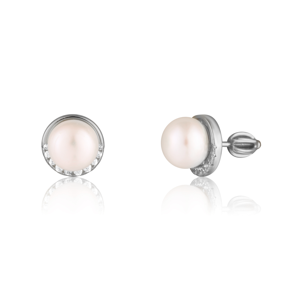 JVD Dámské peckové stříbrné náušnice na šroubek s perlami ryz. 925/1000 SVLE0952SH2P1SR