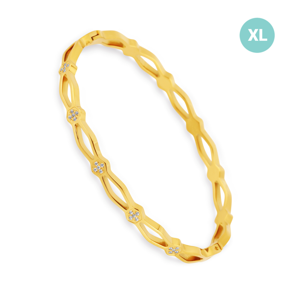 JVD Dámský pevný ocelový pozlacený náramek se zirkony JGB25GXL