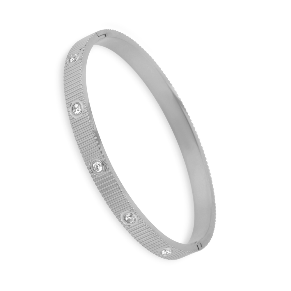 JVD Dámský pevný ocelový náramek se zirkony JGB23S