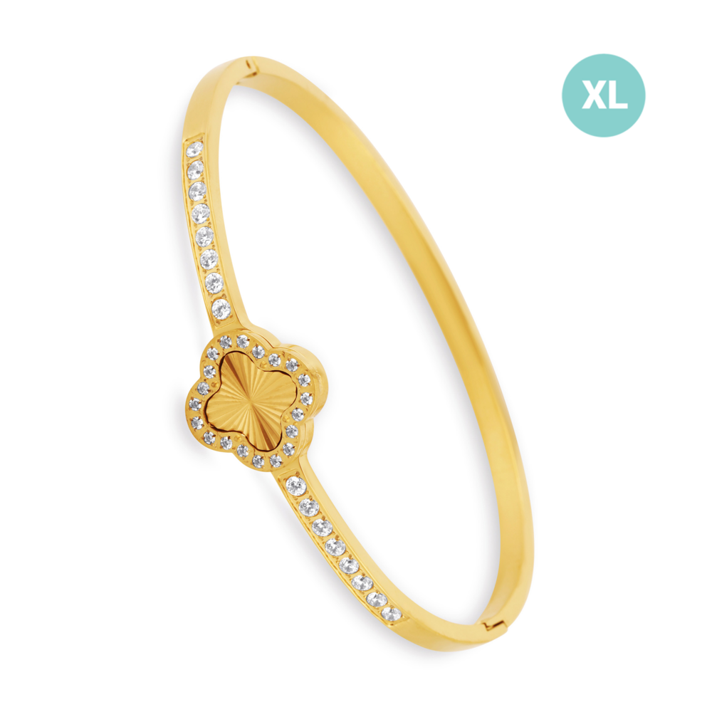 JVD Dámský pevný ocelový pozlacený náramek se zirkony JGB24GXL