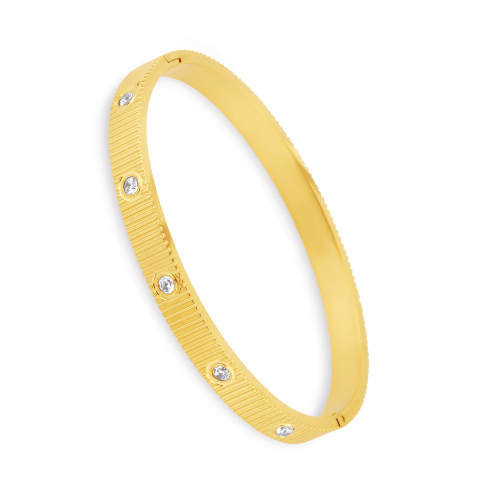 JVD Dámský pevný ocelový pozlacený náramek se zirkony JGB23G