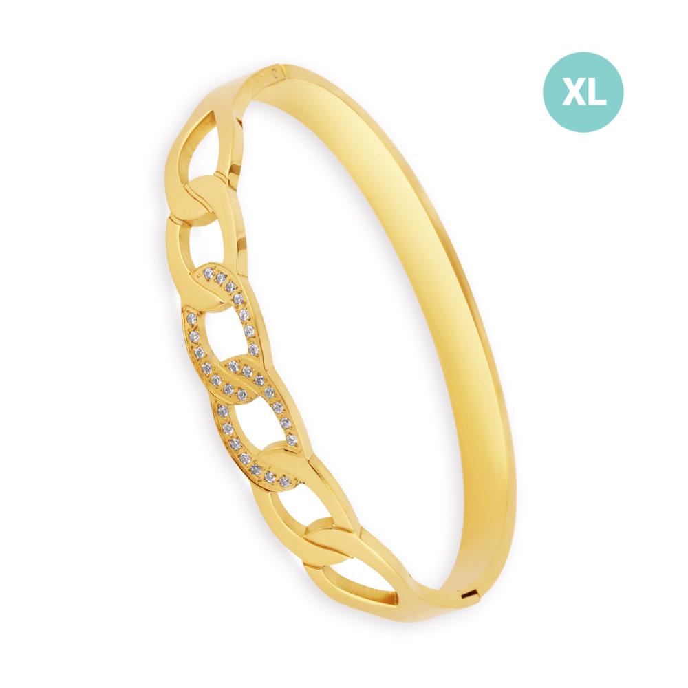 JVD Dámský pevný ocelový pozlacený náramek se zirkony JGB27GXL