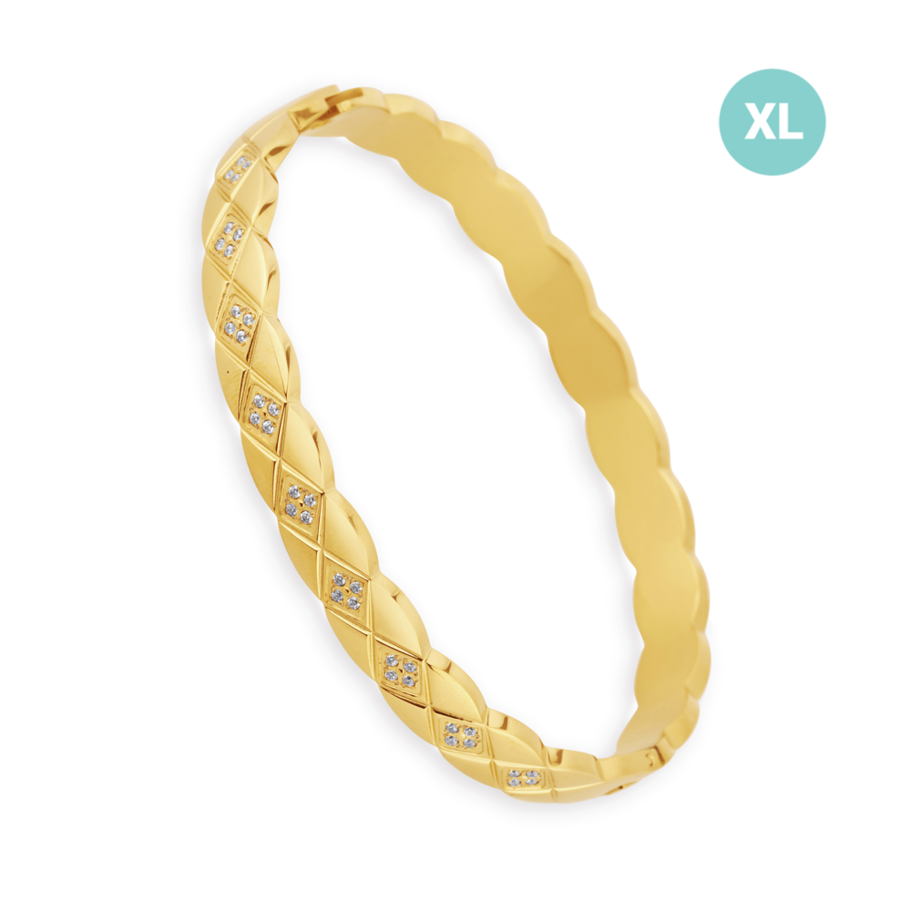 JVD Dámský pevný ocelový pozlacený náramek se zirkony JGB26GXL