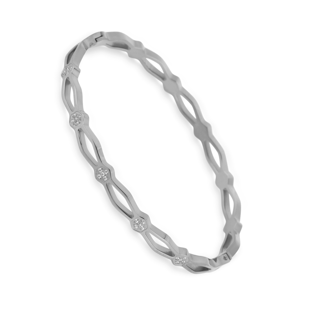 JVD Dámský pevný ocelový náramek se zirkony JGB25S