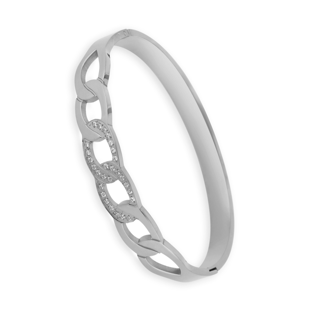 JVD Dámský pevný ocelový náramek se zirkony JGB27S