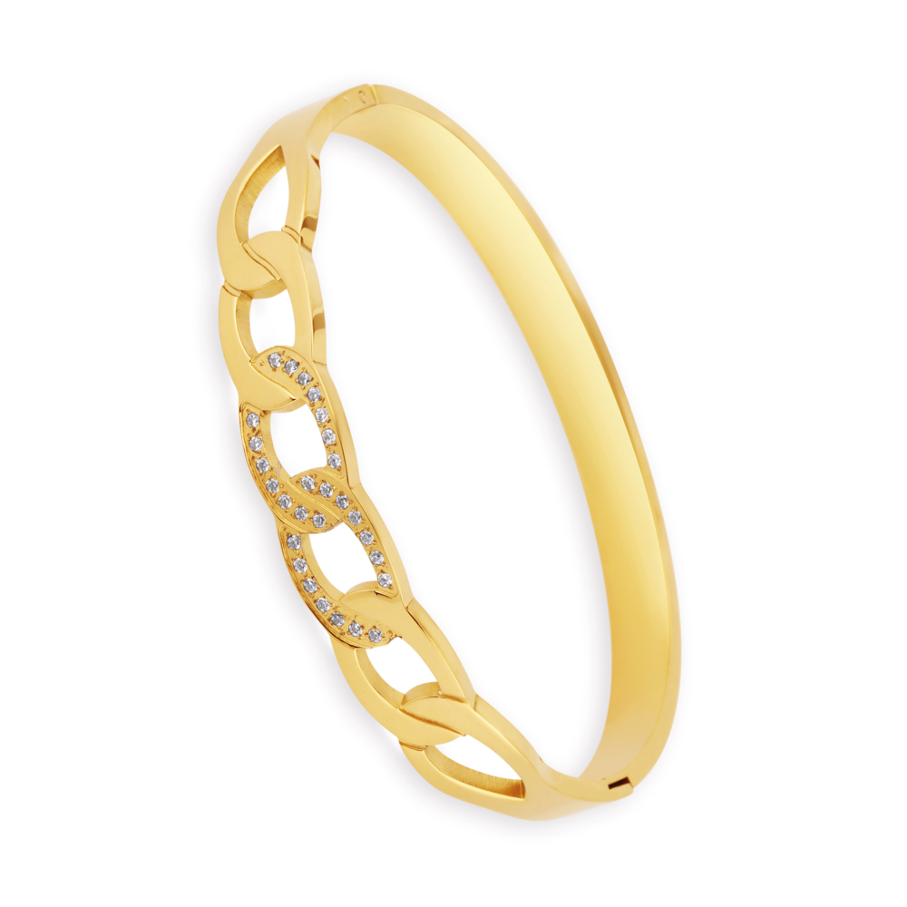 JVD Dámský pevný ocelový pozlacený náramek se zirkony JGB27G