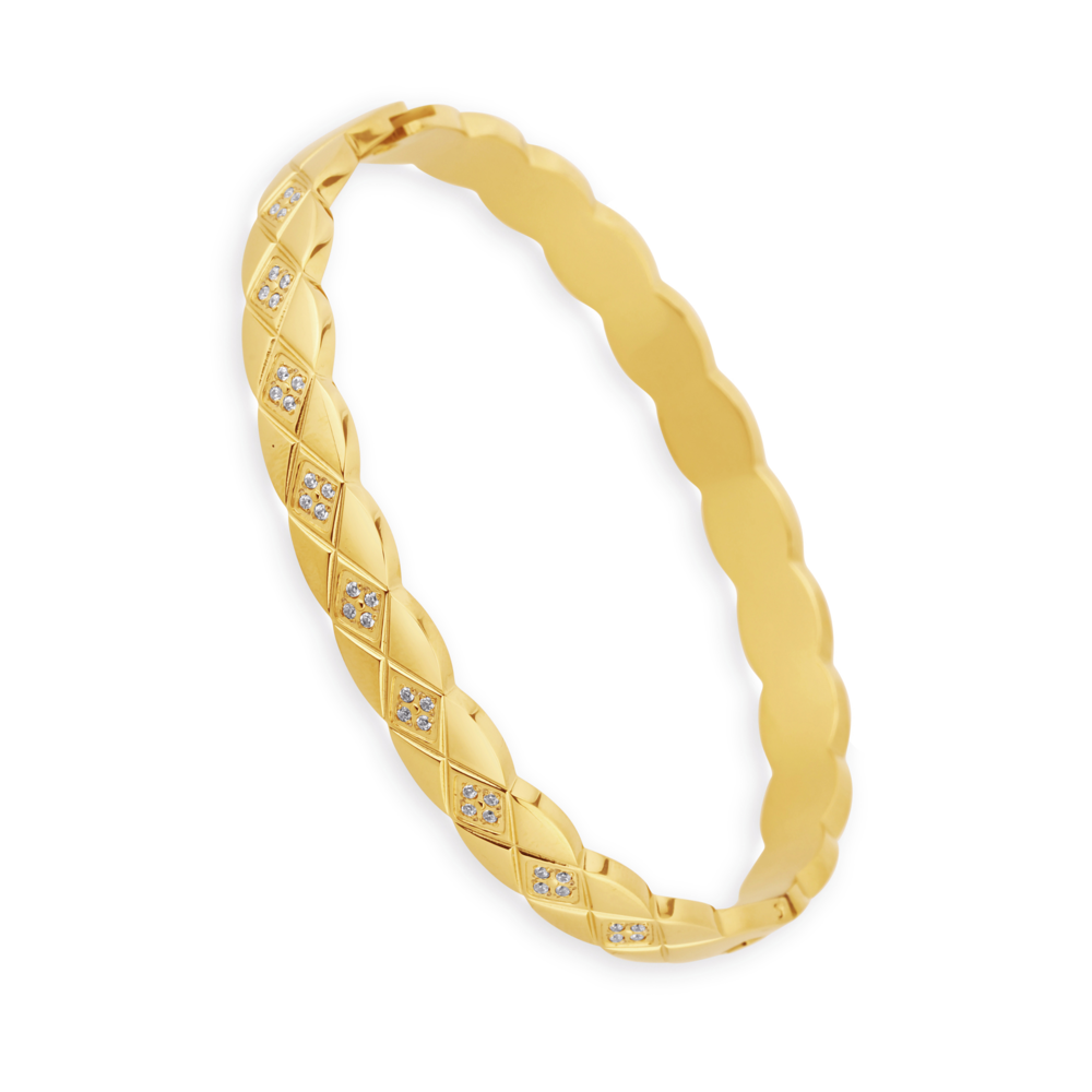 JVD Dámský pevný ocelový pozlacený náramek se zirkony JGB26G