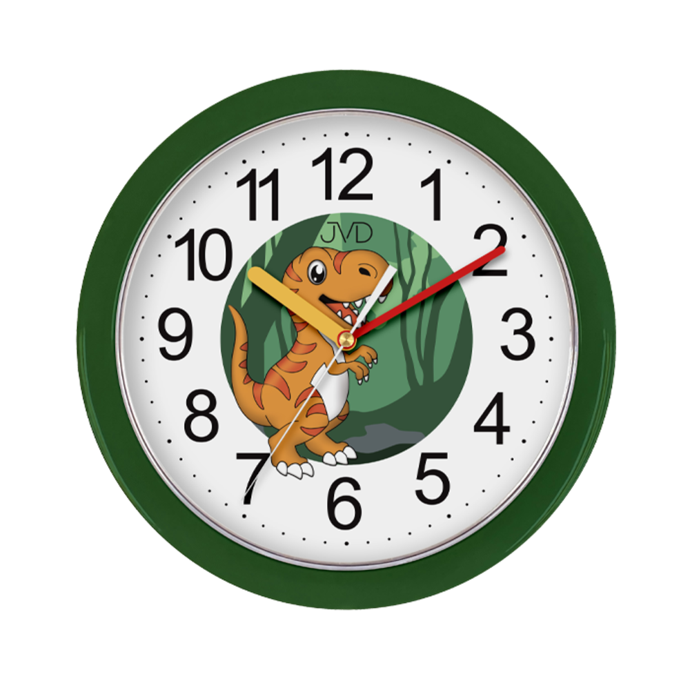 JVD Dětské netikající tiché zelené hodiny s motivem dinosaura JVD HP612.D15
