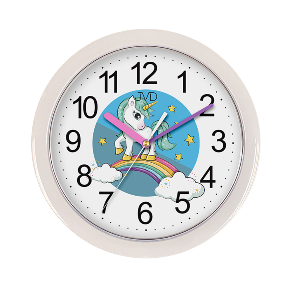 JVD Dětské netikající tiché bílé hodiny s motivem jednorožce JVD HP612.D16