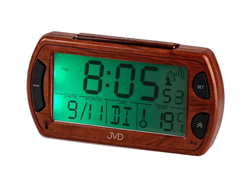 JVD Rádiem řízený digitální budík v imitaci dřeva JVD RB358.12 s teploměrem a podsvícením